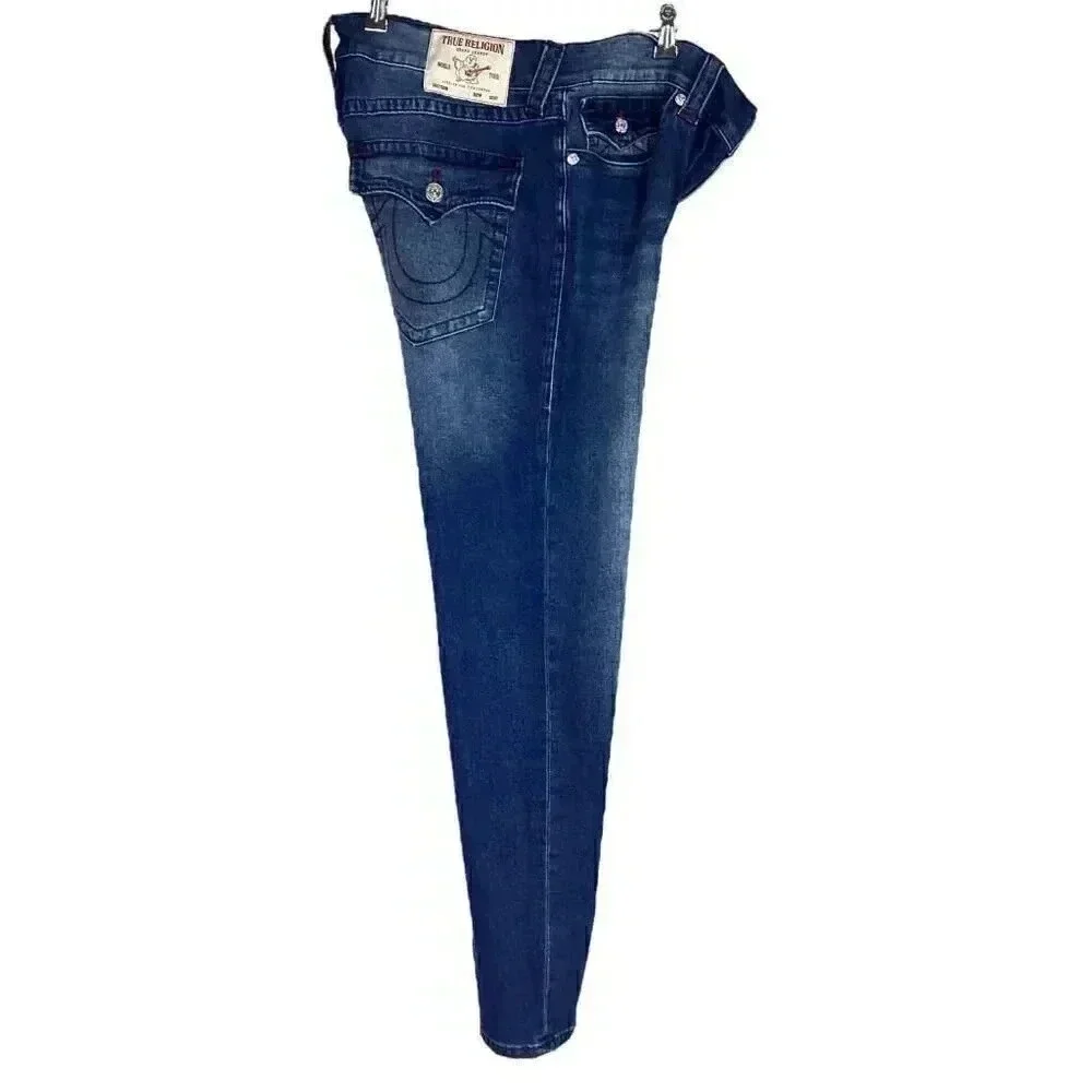 True Religion Rocco Men 38 Relaxed Skinny Jeans Blue Stretch Flap Pockets NEW